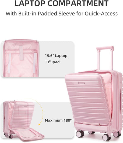Carry On Luggage 22x14x9 Airline Approved, Suitcases with Wheels | Front Pocket 20Inch Expandable PC+ABS Carry-On Luggage | Front Open Luggage with Spinner Wheels for Women | TSA | Mocha