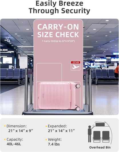 Carry On Luggage 22x14x9 Airline Approved, Suitcases with Wheels | Front Pocket 20Inch Expandable PC+ABS Carry-On Luggage | Front Open Luggage with Spinner Wheels for Women | TSA | Mocha