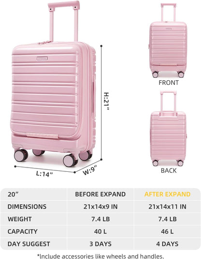 Carry On Luggage 22x14x9 Airline Approved, Suitcases with Wheels | Front Pocket 20Inch Expandable PC+ABS Carry-On Luggage | Front Open Luggage with Spinner Wheels for Women | TSA | Mocha