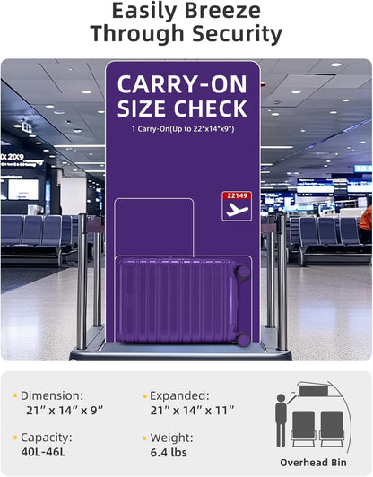 Carry On Luggage 22x14x9 Airline Approved, Suitcases with Wheels | Front Pocket 20Inch Expandable PC+ABS Carry-On Luggage | Front Open Luggage with Spinner Wheels for Women | TSA | Mocha