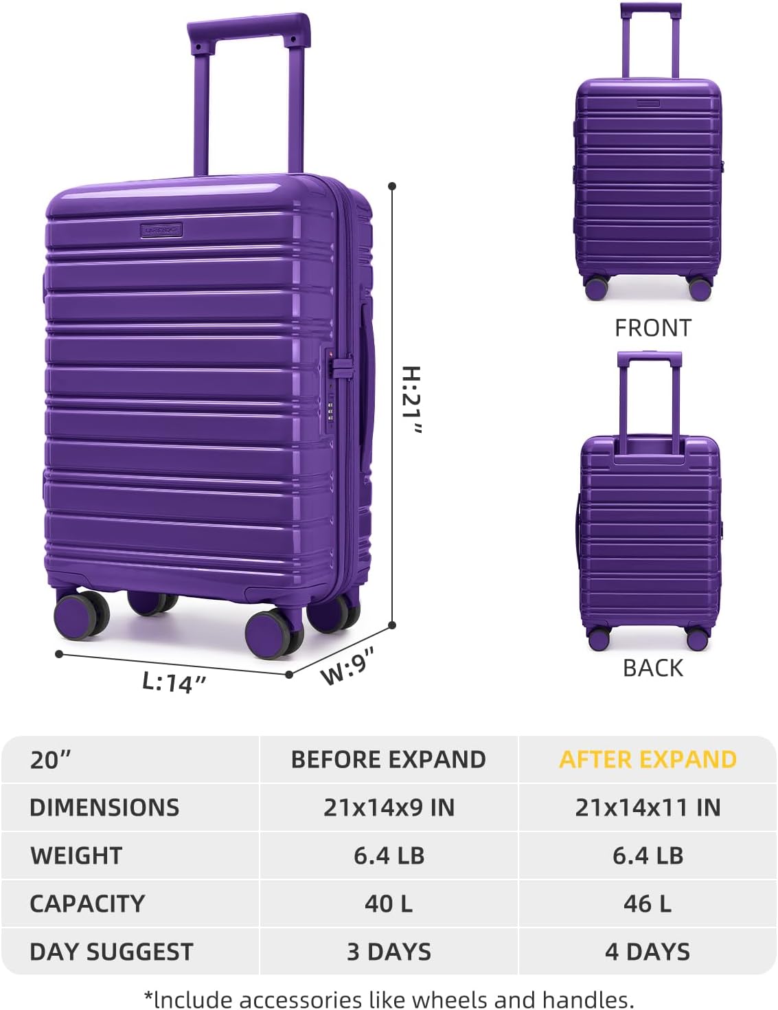 Carry On Luggage 22x14x9 Airline Approved, Suitcases with Wheels | Front Pocket 20Inch Expandable PC+ABS Carry-On Luggage | Front Open Luggage with Spinner Wheels for Women | TSA | Mocha