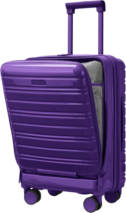 Carry On Luggage 22x14x9 Airline Approved, Suitcases with Wheels | Front Pocket 20Inch Expandable PC+ABS Carry-On Luggage | Front Open Luggage with Spinner Wheels for Women | TSA | Mocha