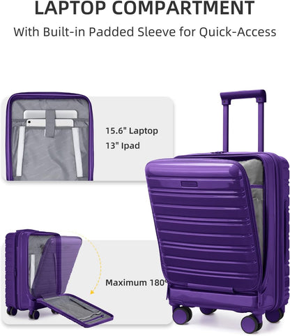 Carry On Luggage 22x14x9 Airline Approved, Suitcases with Wheels | Front Pocket 20Inch Expandable PC+ABS Carry-On Luggage | Front Open Luggage with Spinner Wheels for Women | TSA | Mocha