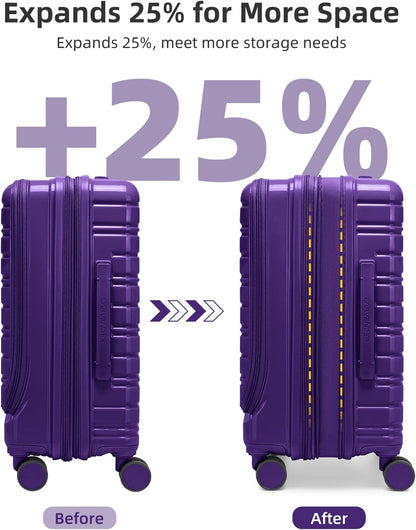 Carry On Luggage 22x14x9 Airline Approved, Suitcases with Wheels | Front Pocket 20Inch Expandable PC+ABS Carry-On Luggage | Front Open Luggage with Spinner Wheels for Women | TSA | Mocha