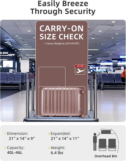 Carry On Luggage 22x14x9 Airline Approved, Suitcases with Wheels | Front Pocket 20Inch Expandable PC+ABS Carry-On Luggage | Front Open Luggage with Spinner Wheels for Women | TSA | Mocha