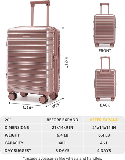 Carry On Luggage 22x14x9 Airline Approved, Suitcases with Wheels | Front Pocket 20Inch Expandable PC+ABS Carry-On Luggage | Front Open Luggage with Spinner Wheels for Women | TSA | Mocha