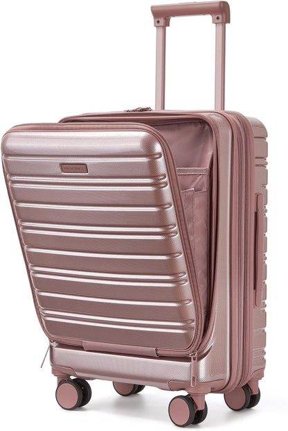 Carry On Luggage 22x14x9 Airline Approved, Suitcases with Wheels | Front Pocket 20Inch Expandable PC+ABS Carry-On Luggage | Front Open Luggage with Spinner Wheels for Women | TSA | Mocha