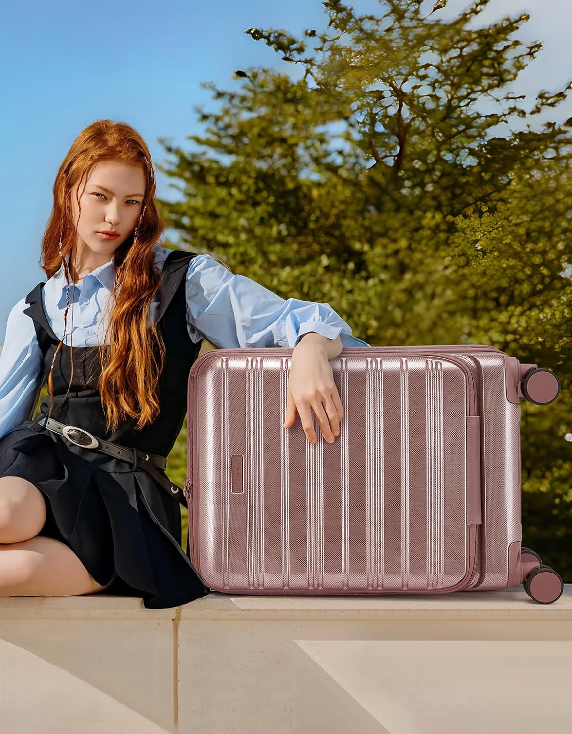 Carry On Luggage 22x14x9 Airline Approved, Suitcases with Wheels | Front Pocket 20Inch Expandable PC+ABS Carry-On Luggage | Front Open Luggage with Spinner Wheels for Women | TSA | Mocha