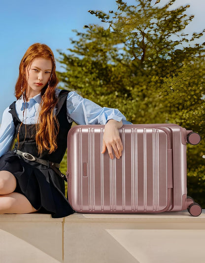 Carry On Luggage 22x14x9 Airline Approved, Suitcases with Wheels | Front Pocket 20Inch Expandable PC+ABS Carry-On Luggage | Front Open Luggage with Spinner Wheels for Women | TSA | Mocha