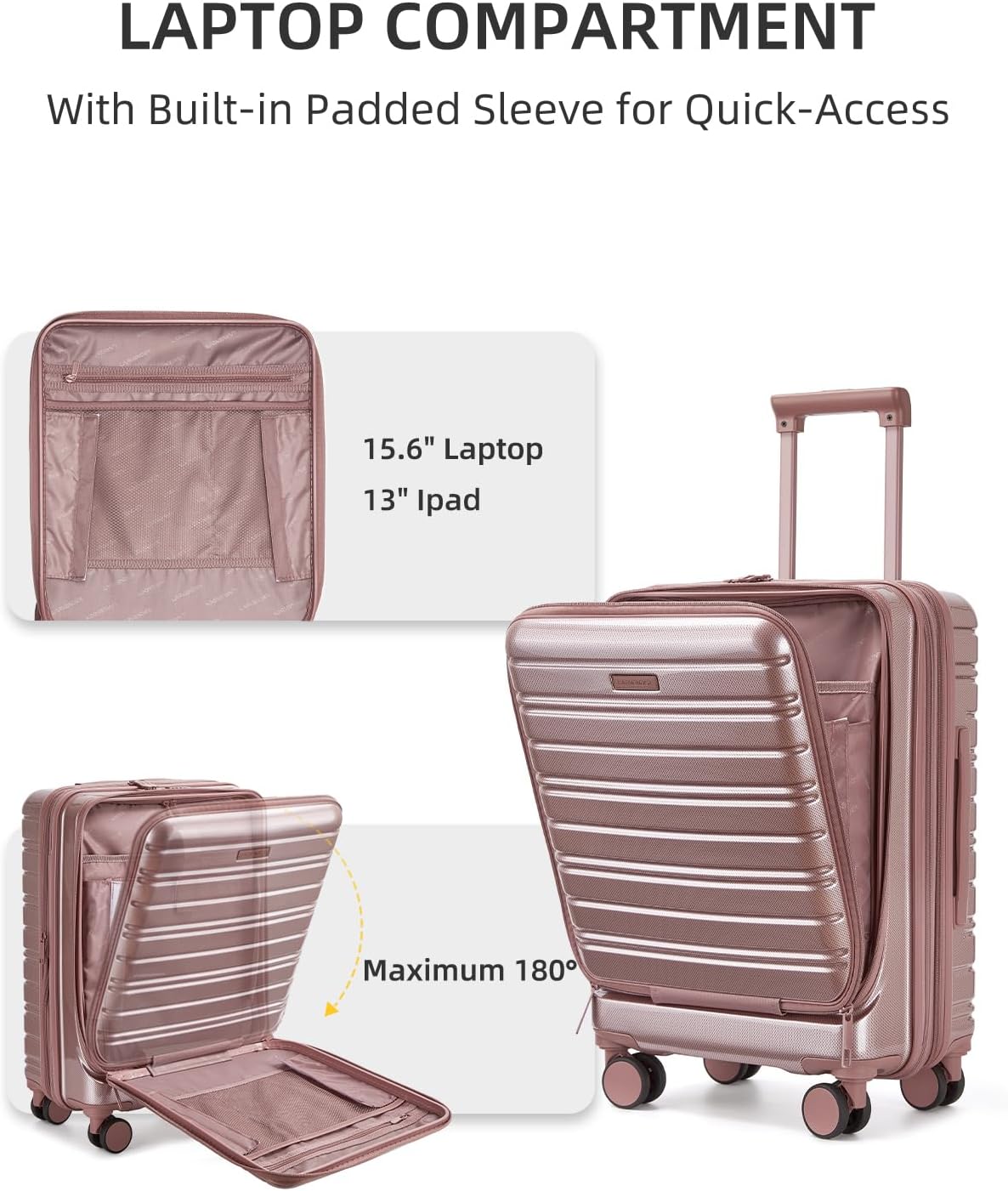 Carry On Luggage 22x14x9 Airline Approved, Suitcases with Wheels | Front Pocket 20Inch Expandable PC+ABS Carry-On Luggage | Front Open Luggage with Spinner Wheels for Women | TSA | Mocha