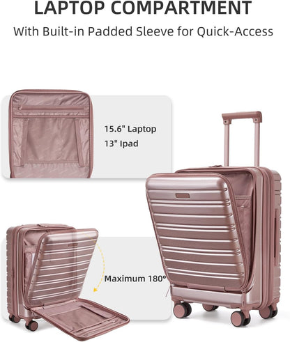 Carry On Luggage 22x14x9 Airline Approved, Suitcases with Wheels | Front Pocket 20Inch Expandable PC+ABS Carry-On Luggage | Front Open Luggage with Spinner Wheels for Women | TSA | Mocha