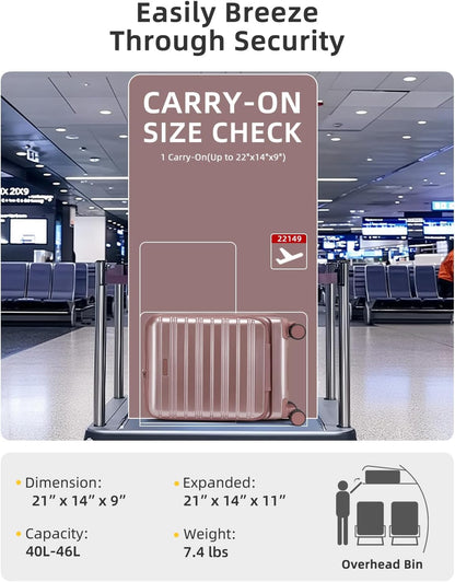 Carry On Luggage 22x14x9 Airline Approved, Suitcases with Wheels | Front Pocket 20Inch Expandable PC+ABS Carry-On Luggage | Front Open Luggage with Spinner Wheels for Women | TSA | Mocha