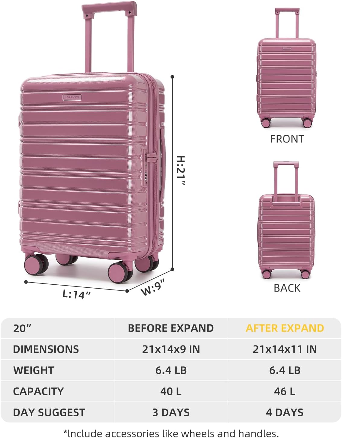 Carry On Luggage 22x14x9 Airline Approved, Suitcases with Wheels | Front Pocket 20Inch Expandable PC+ABS Carry-On Luggage | Front Open Luggage with Spinner Wheels for Women | TSA | Mocha