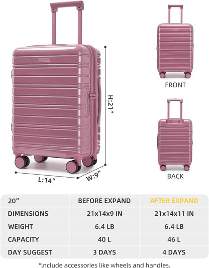Carry On Luggage 22x14x9 Airline Approved, Suitcases with Wheels | Front Pocket 20Inch Expandable PC+ABS Carry-On Luggage | Front Open Luggage with Spinner Wheels for Women | TSA | Mocha