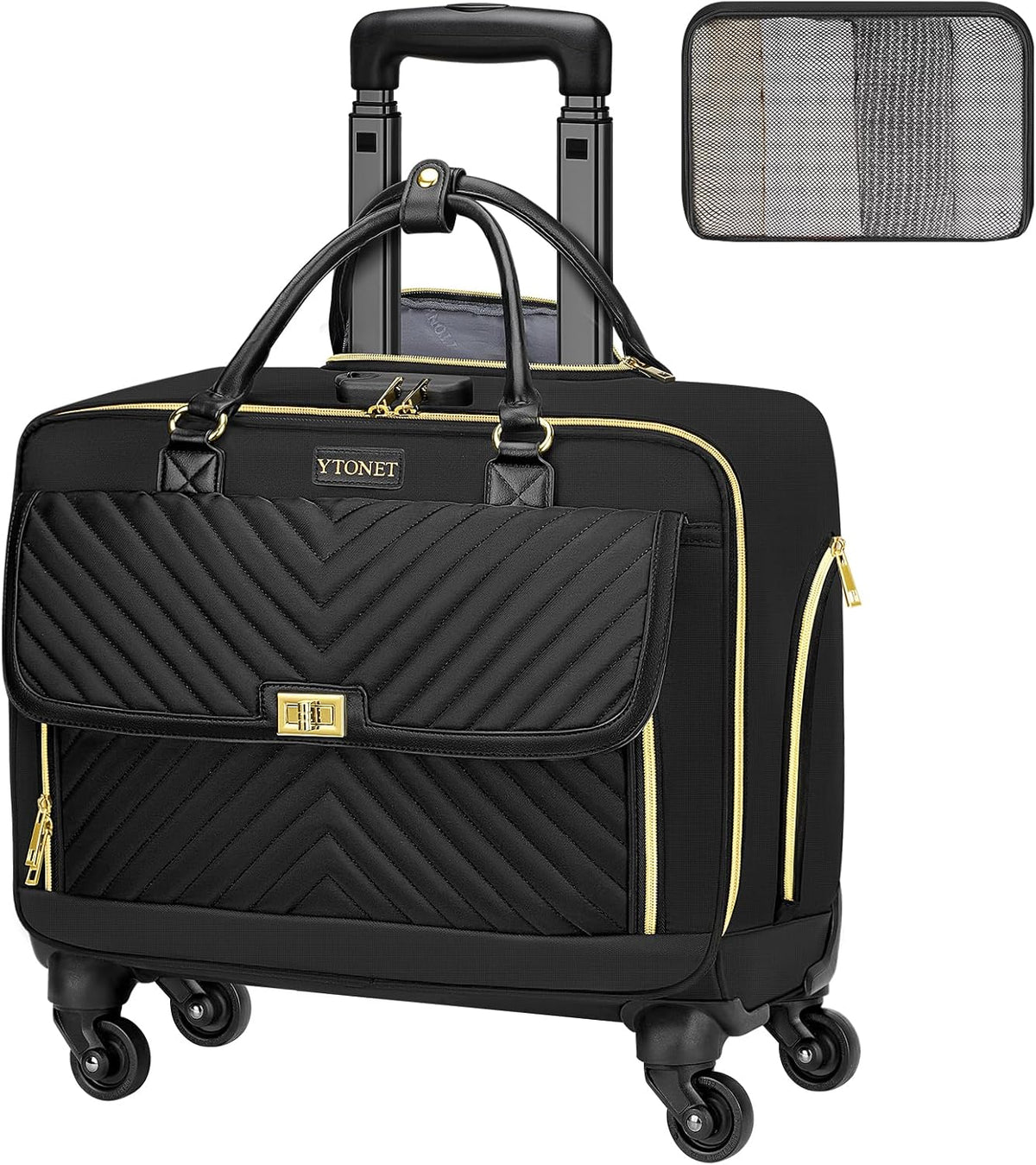 Rolling Laptop Bag, Rolling Briefcase for Women with 4 Spinner Wheels, 17.3 Inch Briefcase for Women with Lock and Packing Cube, Laptop Bag with Wheels for Travel Work Business Teacher,Black