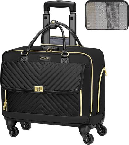Rolling Laptop Bag, Rolling Briefcase for Women with 4 Spinner Wheels, 17.3 Inch Briefcase for Women with Lock and Packing Cube, Laptop Bag with Wheels for Travel Work Business Teacher,Black