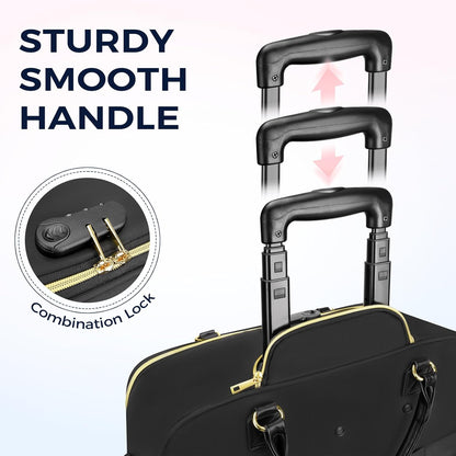 Rolling Laptop Bag, Rolling Briefcase for Women with 4 Spinner Wheels, 17.3 Inch Briefcase for Women with Lock and Packing Cube, Laptop Bag with Wheels for Travel Work Business Teacher,Black
