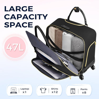 Rolling Laptop Bag, Rolling Briefcase for Women with 4 Spinner Wheels, 17.3 Inch Briefcase for Women with Lock and Packing Cube, Laptop Bag with Wheels for Travel Work Business Teacher,Black