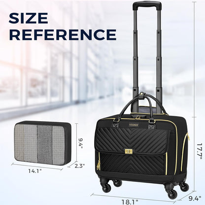 Rolling Laptop Bag, Rolling Briefcase for Women with 4 Spinner Wheels, 17.3 Inch Briefcase for Women with Lock and Packing Cube, Laptop Bag with Wheels for Travel Work Business Teacher,Black