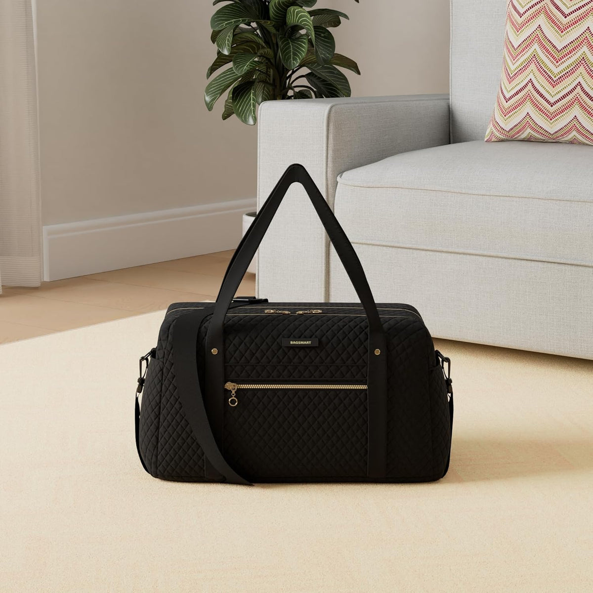31L Women's Quilted Weekender Duffle Bag with Laptop Compartment and Shoe Bag