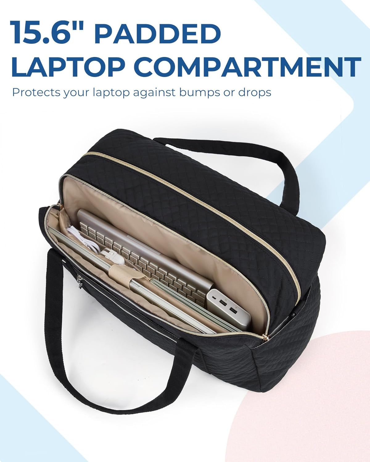 31L Women's Quilted Weekender Duffle Bag with Laptop Compartment and Shoe Bag