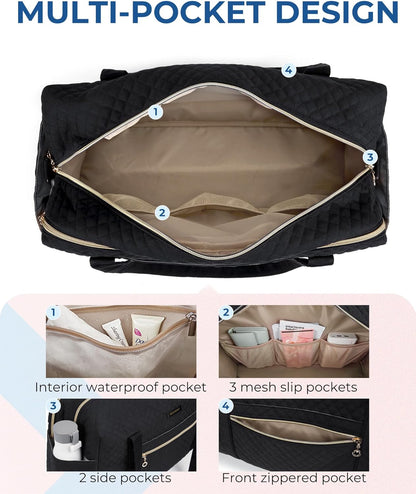 31L Women's Quilted Weekender Duffle Bag with Laptop Compartment and Shoe Bag