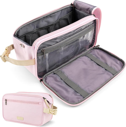 Toiletry Bag for Women, Canvas Dopp Kit, Travel Essentials Organizer, Water-Resistant Shaving, Grooming Kit, Large Hanging Bathroom Accessories Cosmetic Bag, Pink