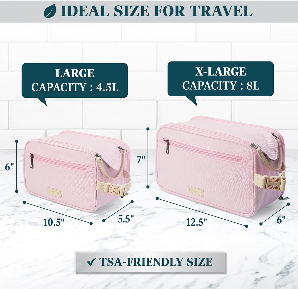 Toiletry Bag for Women, Canvas Dopp Kit, Travel Essentials Organizer, Water-Resistant Shaving, Grooming Kit, Large Hanging Bathroom Accessories Cosmetic Bag, Pink
