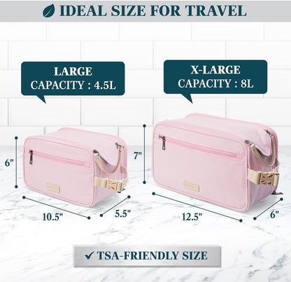 Toiletry Bag for Women, Canvas Dopp Kit, Travel Essentials Organizer, Water-Resistant Shaving, Grooming Kit, Large Hanging Bathroom Accessories Cosmetic Bag, Pink