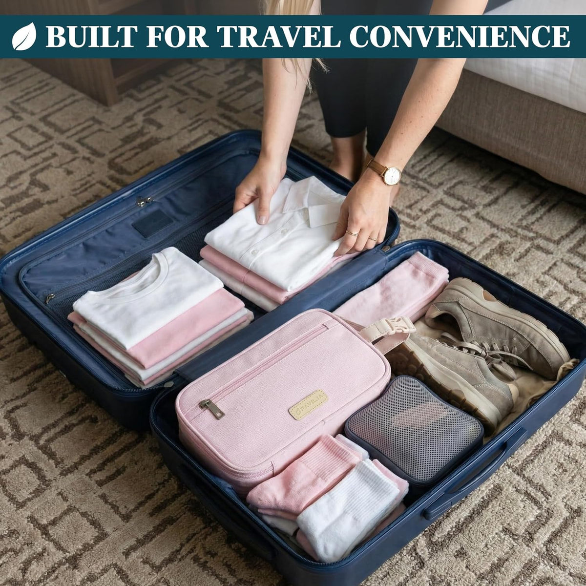 Toiletry Bag for Women, Canvas Dopp Kit, Travel Essentials Organizer, Water-Resistant Shaving, Grooming Kit, Large Hanging Bathroom Accessories Cosmetic Bag, Pink