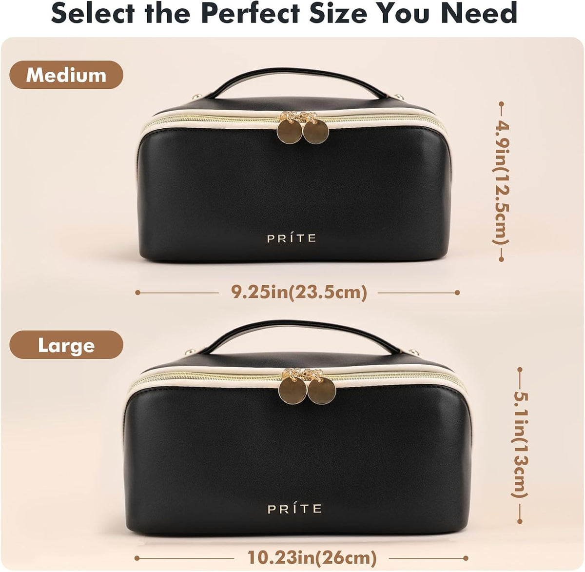 Makeup Bag Travel Toiletry Bag Open Flat Cosmetic Organizer for Women | Clear Divider, 2 Compartments, Waterproof, Vegan Leather, Elastic Slot, Handle, Lightweight, Large Capacity, Easy Clean