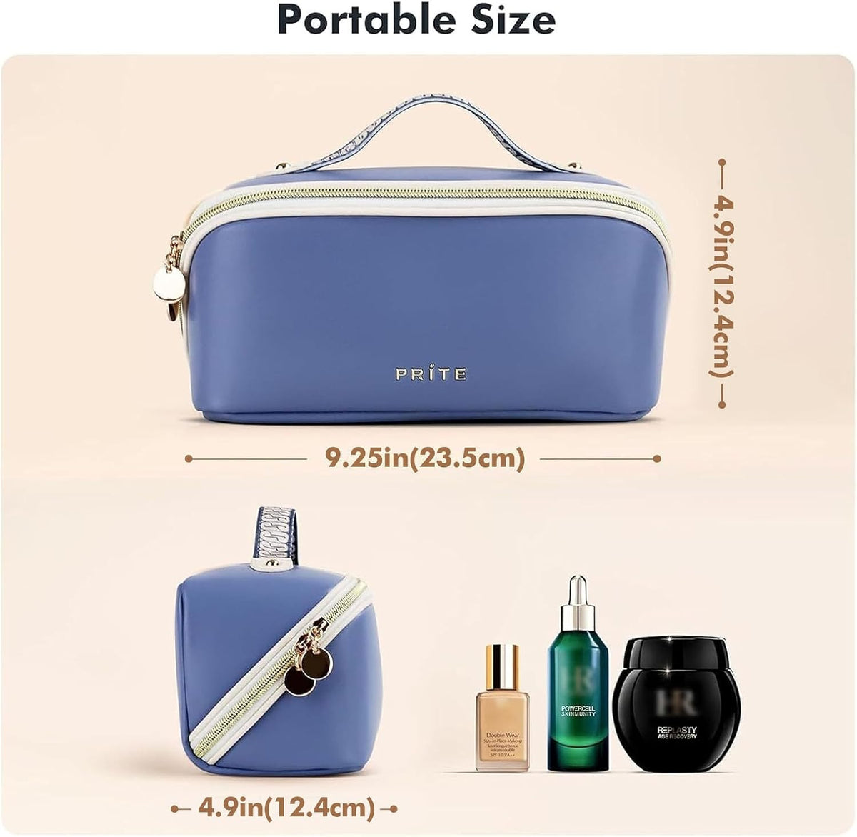 Makeup Bag Travel Toiletry Bag Open Flat Cosmetic Organizer for Women | Clear Divider, 2 Compartments, Waterproof, Vegan Leather, Elastic Slot, Handle, Lightweight, Large Capacity, Easy Clean