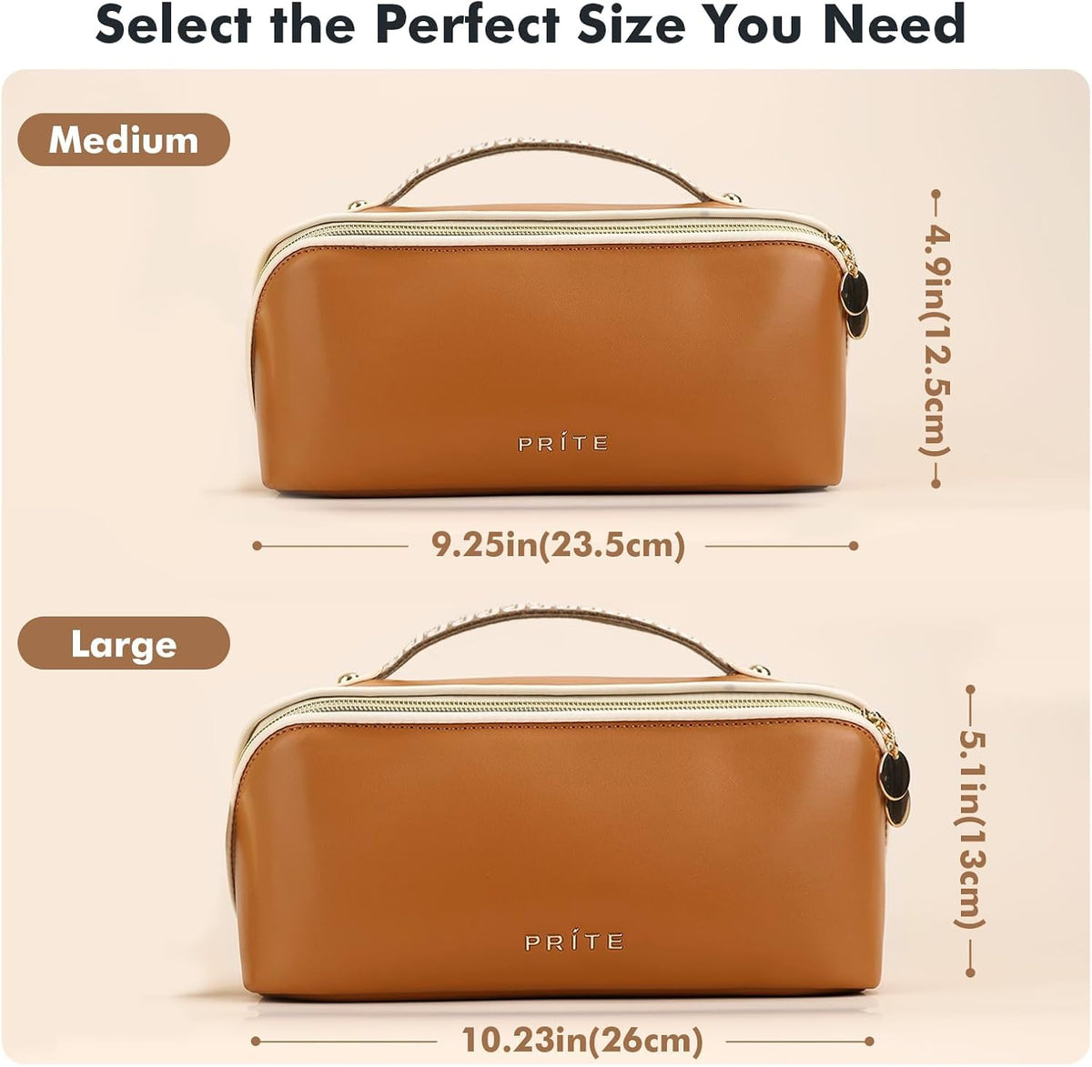 Makeup Bag Travel Toiletry Bag Open Flat Cosmetic Organizer for Women | Clear Divider, 2 Compartments, Waterproof, Vegan Leather, Elastic Slot, Handle, Lightweight, Large Capacity, Easy Clean