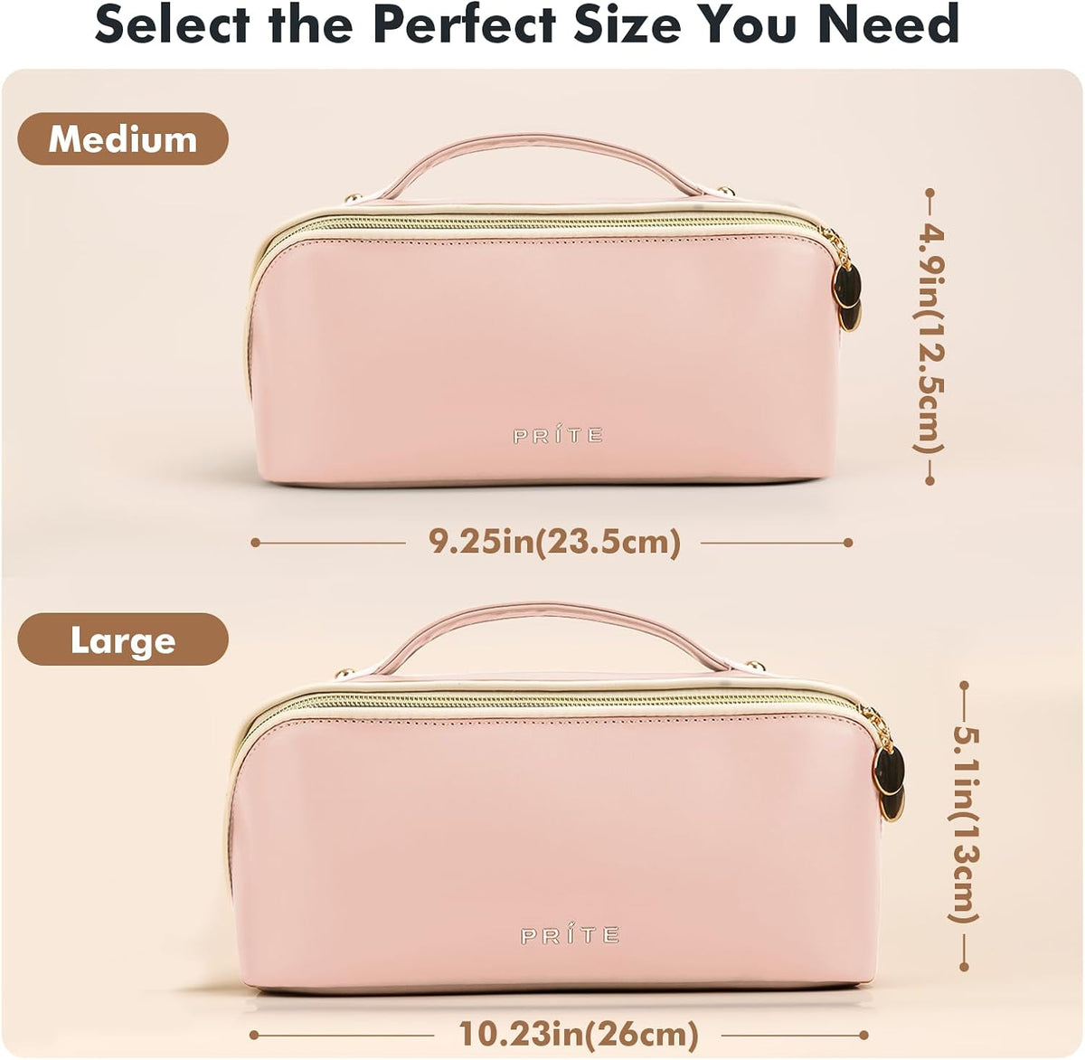 Makeup Bag Travel Toiletry Bag Open Flat Cosmetic Organizer for Women | Clear Divider, 2 Compartments, Waterproof, Vegan Leather, Elastic Slot, Handle, Lightweight, Large Capacity, Easy Clean