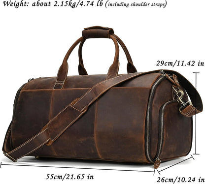 Leather Garment Bag for Men, Convertible Carry on Garment Duffel Bag for Travel Weekender Bag 2 in 1 Hanging Suitcase Suit Bag, 2201 Brown