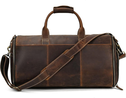 Leather Garment Bag for Men, Convertible Carry on Garment Duffel Bag for Travel Weekender Bag 2 in 1 Hanging Suitcase Suit Bag, 2201 Brown