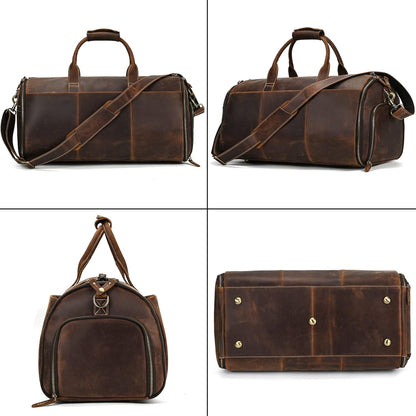 Leather Garment Bag for Men, Convertible Carry on Garment Duffel Bag for Travel Weekender Bag 2 in 1 Hanging Suitcase Suit Bag, 2201 Brown