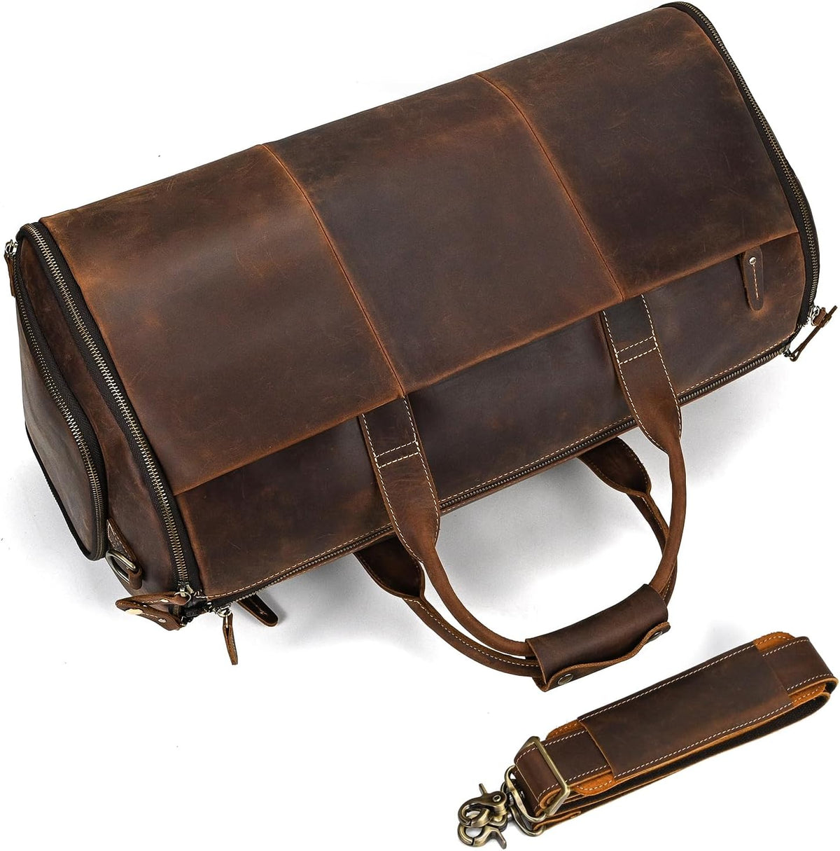 Leather Garment Bag for Men, Convertible Carry on Garment Duffel Bag for Travel Weekender Bag 2 in 1 Hanging Suitcase Suit Bag, 2201 Brown