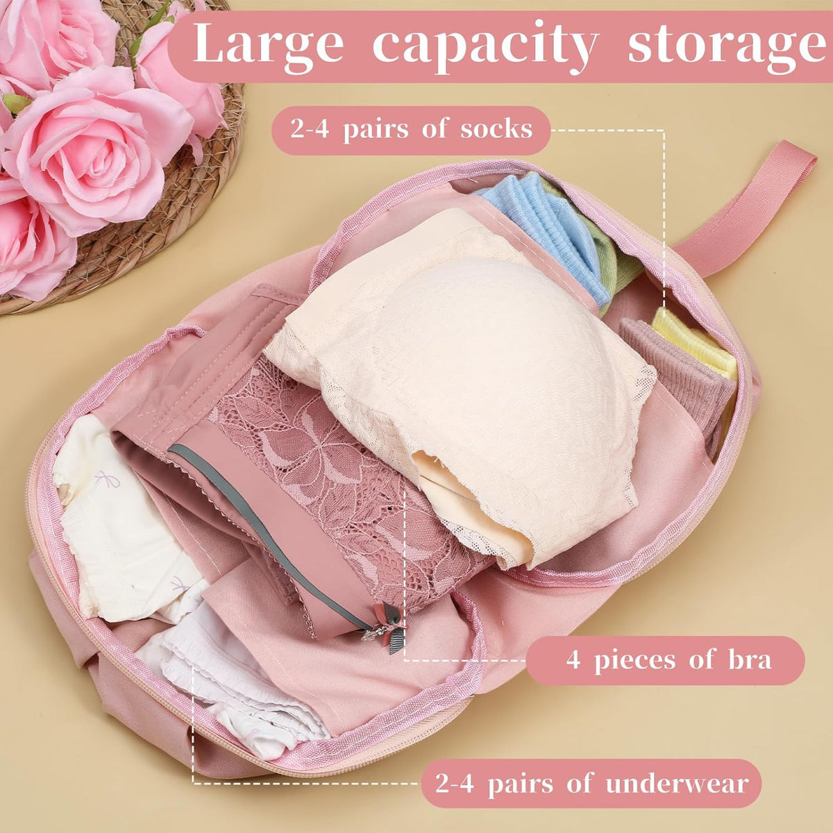 Travel Underwear Organizer Bag Portable Luggage Organizer for Travel Multi-Compartment Lingerie Storage for Clothes Bras and Accessories Ideal Suitcases