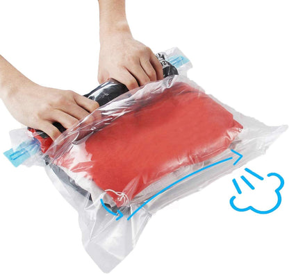 10Pack Travel Space Saver Bags (4 x S, 3 x L, 3 xL), Reusable Vacuum Travel Storage Bag, Saves 75% of Storage Space, Roll-Up Compression, No Need For Vacuum Machine Or Pump