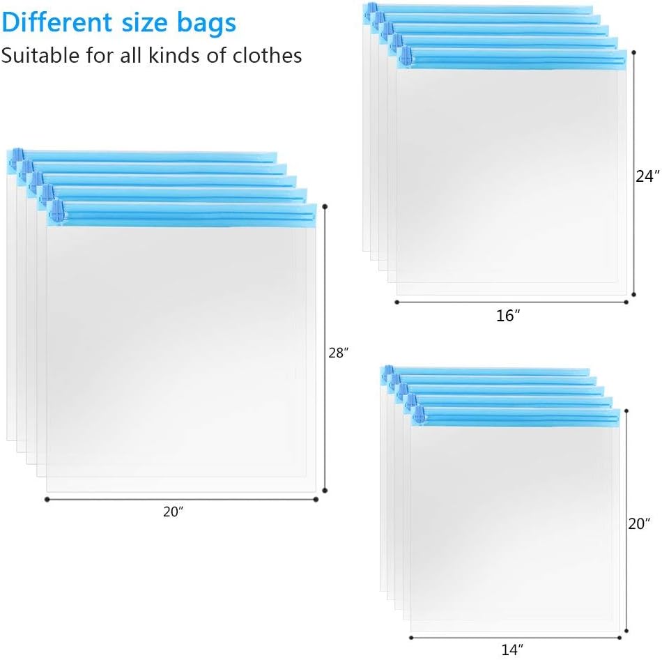 10Pack Travel Space Saver Bags (4 x S, 3 x L, 3 xL), Reusable Vacuum Travel Storage Bag, Saves 75% of Storage Space, Roll-Up Compression, No Need For Vacuum Machine Or Pump