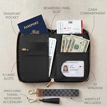 Beautiful Passport Holder And Travel Wallet with Wristlet Strap - All-in-One Organizer for Women with Card Slots and Tassel Keychain - Perfect RFID Blocking Case to Keep Your Documents Safe