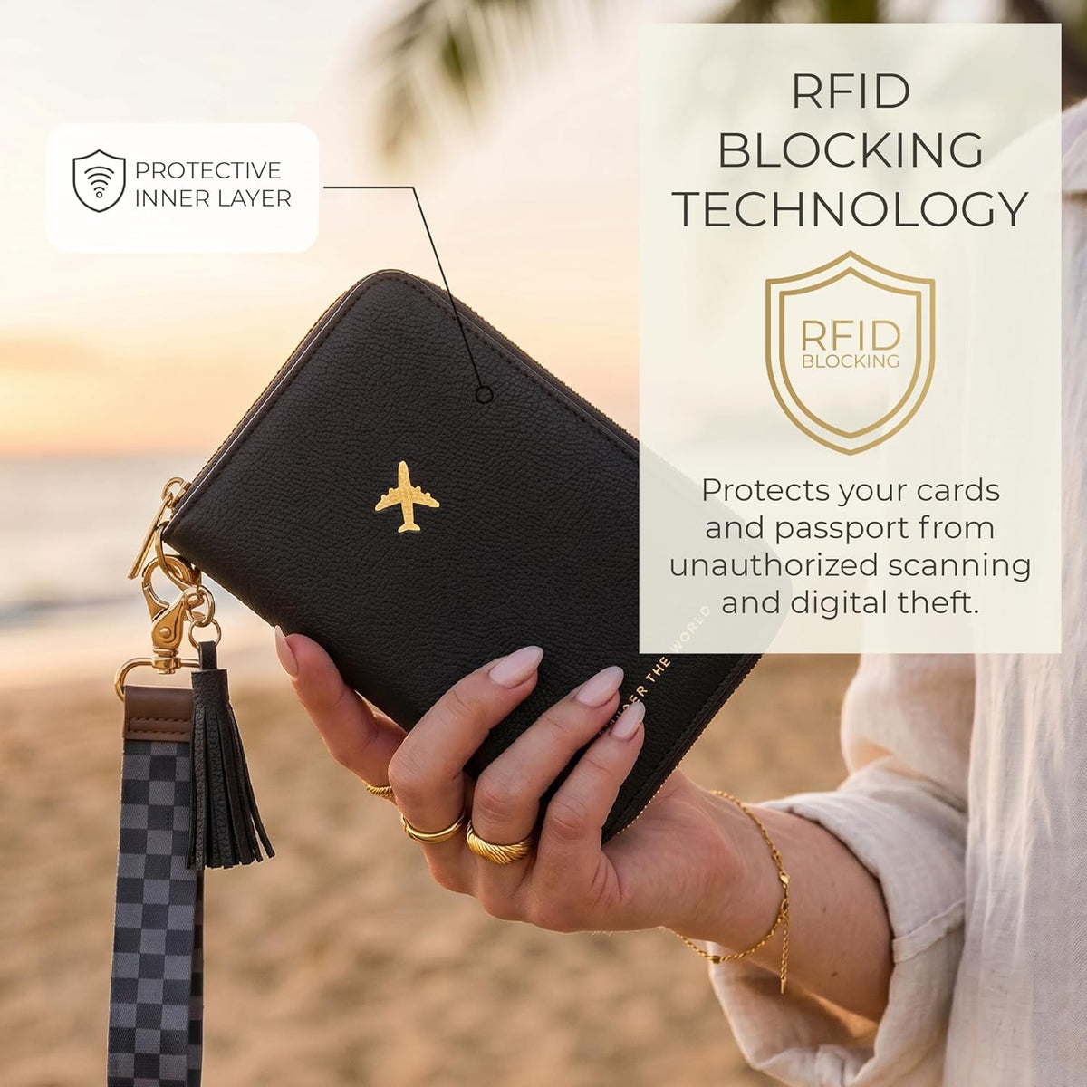 Beautiful Passport Holder And Travel Wallet with Wristlet Strap - All-in-One Organizer for Women with Card Slots and Tassel Keychain - Perfect RFID Blocking Case to Keep Your Documents Safe