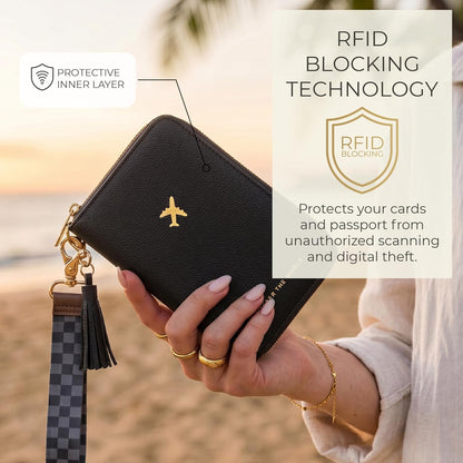 Beautiful Passport Holder And Travel Wallet with Wristlet Strap - All-in-One Organizer for Women with Card Slots and Tassel Keychain - Perfect RFID Blocking Case to Keep Your Documents Safe