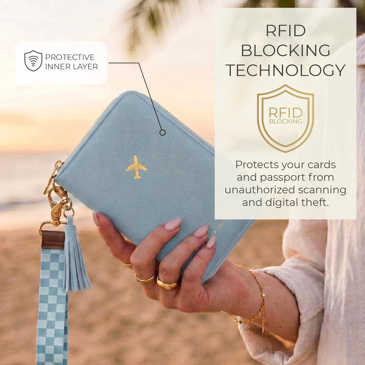 Beautiful Passport Holder And Travel Wallet with Wristlet Strap - All-in-One Organizer for Women with Card Slots and Tassel Keychain - Perfect RFID Blocking Case to Keep Your Documents Safe