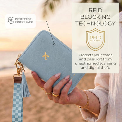 Beautiful Passport Holder And Travel Wallet with Wristlet Strap - All-in-One Organizer for Women with Card Slots and Tassel Keychain - Perfect RFID Blocking Case to Keep Your Documents Safe