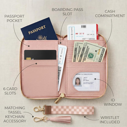 Beautiful Passport Holder And Travel Wallet with Wristlet Strap - All-in-One Organizer for Women with Card Slots and Tassel Keychain - Perfect RFID Blocking Case to Keep Your Documents Safe