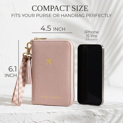 Beautiful Passport Holder And Travel Wallet with Wristlet Strap - All-in-One Organizer for Women with Card Slots and Tassel Keychain - Perfect RFID Blocking Case to Keep Your Documents Safe