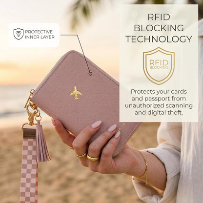 Beautiful Passport Holder And Travel Wallet with Wristlet Strap - All-in-One Organizer for Women with Card Slots and Tassel Keychain - Perfect RFID Blocking Case to Keep Your Documents Safe