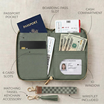 Beautiful Passport Holder And Travel Wallet with Wristlet Strap - All-in-One Organizer for Women with Card Slots and Tassel Keychain - Perfect RFID Blocking Case to Keep Your Documents Safe